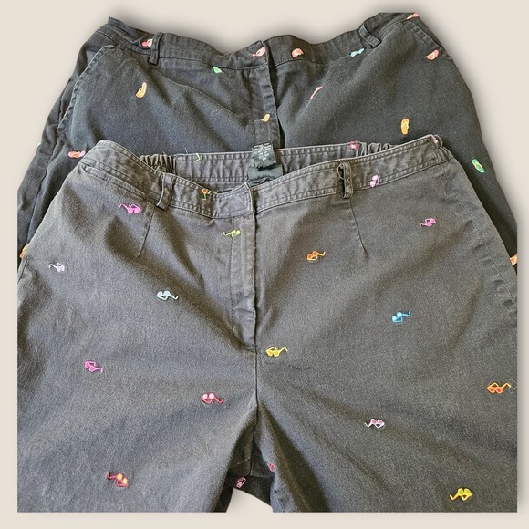Kim Rogers Pants - Lot of 2 Kim Rogers/Rafaella Black Embroidered Flip Flop/Sunglasses Capris 18W